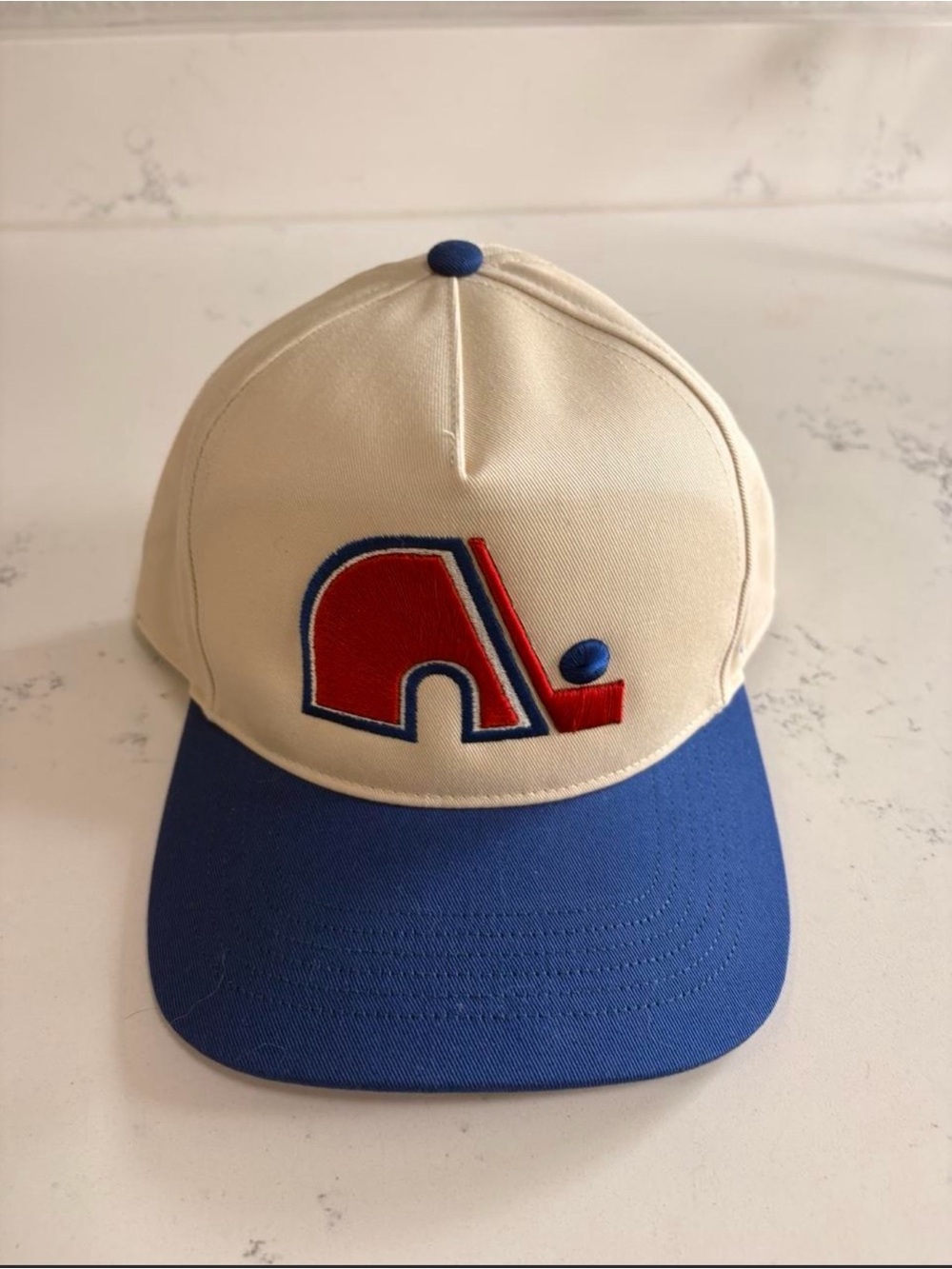 Vintage Quebec Nordiques '47 Brand A-Frame Snapback Hat - Cream/Blue (NWOT)